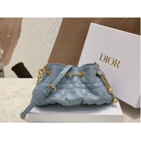 Most Popular SMALL DIOR AMMI BAG Sand BLUE Supple Macrocannage Lambskin M22567F