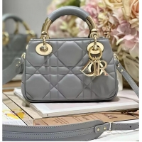 Top Design LADY DIOR TOP HANDLE SMALL BAG Cannage Lambskin C0620 gray