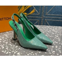 Classic Hot Louis Vuitton Sparkle Crystal Slingback Sandals with Chain 9.5cm Green 3020911