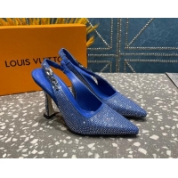 Stylish Louis Vuitton Sparkle Crystal Slingback Sandals with Chain 9.5cm Blue 020913