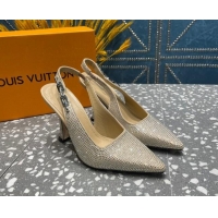 Best Product Louis Vuitton Sparkle Crystal Slingback Sandals with Chain 9.5cm Beige 020914