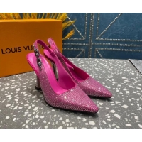 Luxury Cheap Louis Vuitton Sparkle Crystal Slingback Sandals with Chain 9.5cm Pink 020915