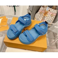 Charming Louis Vuitton LV Archlight Flat Sandals in Mesh and Leather Denim Blue 022443