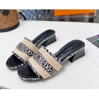 Good Looking Louis Vuitton Since 1854 Sienna Heel Slide Sandals 4cm in Raffia and Canvas Grey 022449