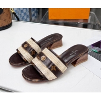 Popular Style Louis Vuitton Sienna Heel Slide Sandals 4cm in Raffia and Monogram Canvas 022451