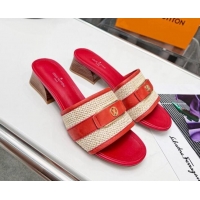 Low Cost Louis Vuitton Sienna Heel Slide Sandals 4cm in Raffia and Leather Red 022452