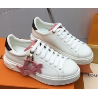 Hot Style Louis Vuitton Time Out Sneaker in Calf Leather with LV Charm White/Pink 022875