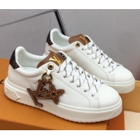 Sophisticated Louis Vuitton Time Out Sneaker in Calf Leather with LV Charm White/Brown 022877