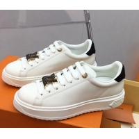 Unique Style Louis Vuitton Time Out Sneaker in White Leather with LV Charm and Crystals Black 022880