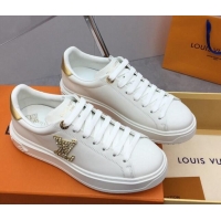 Good Product Louis Vuitton Time Out Sneaker in White Leather with Crystal LV Gold 3022882