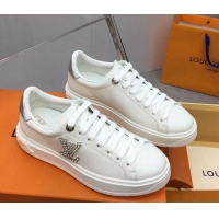 Stylish Louis Vuitton Time Out Sneaker in White Leather with Crystal LV Silver 022883