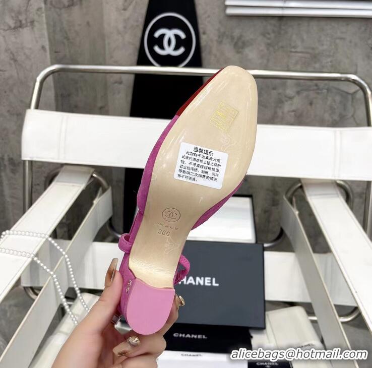 Most Popular Chanel Glitter & Grosgrain Slingbacks Pumps 6cm G31318 Rose