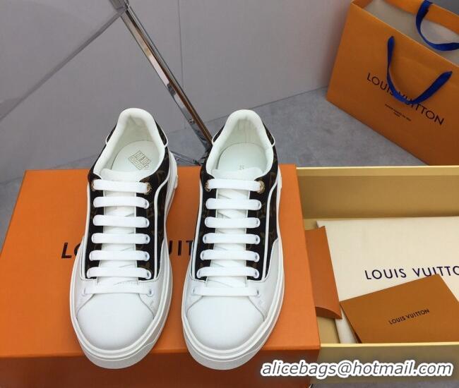 Sumptuous Louis Vuitton Time Out Sneaker in White Leather and Monogram Canvas 022887