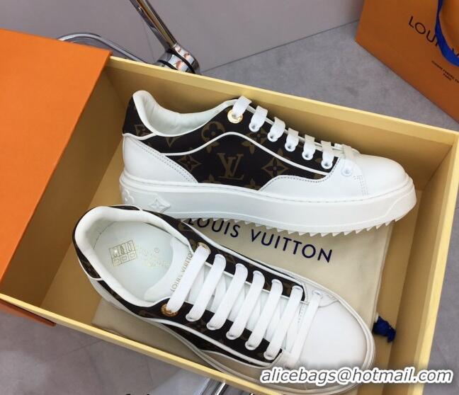 Sumptuous Louis Vuitton Time Out Sneaker in White Leather and Monogram Canvas 022887