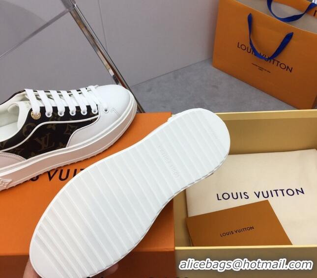 Sumptuous Louis Vuitton Time Out Sneaker in White Leather and Monogram Canvas 022887