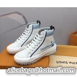 Best Grade Louis Vuitton Lv Squad High-top Sneakers in Printed Canvas Blue 022891