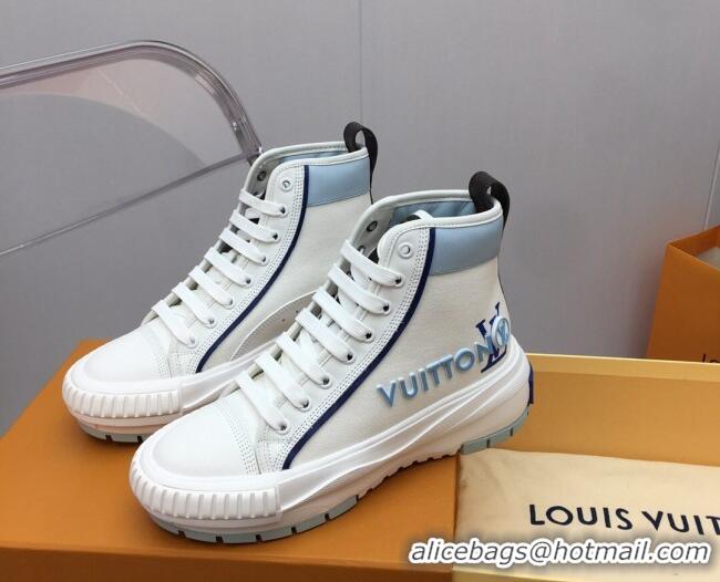 Best Grade Louis Vuitton Lv Squad High-top Sneakers in Printed Canvas Blue 022891