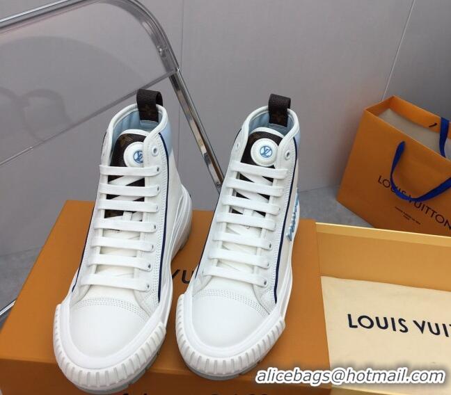 Best Grade Louis Vuitton Lv Squad High-top Sneakers in Printed Canvas Blue 022891