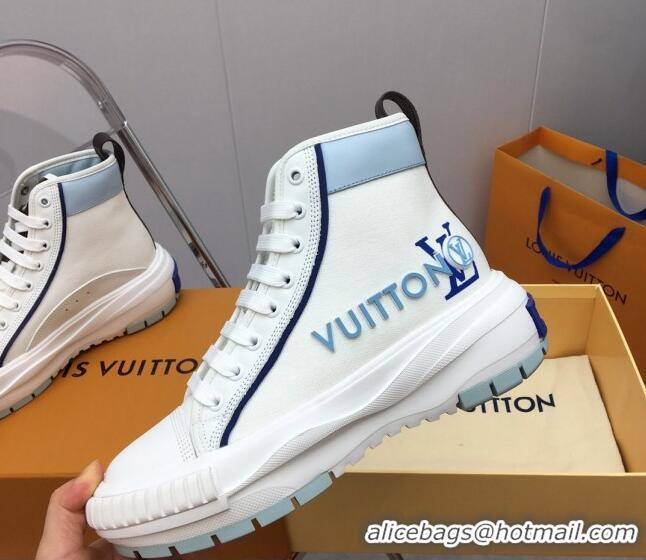 Best Grade Louis Vuitton Lv Squad High-top Sneakers in Printed Canvas Blue 022891