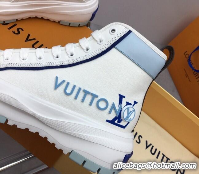 Best Grade Louis Vuitton Lv Squad High-top Sneakers in Printed Canvas Blue 022891