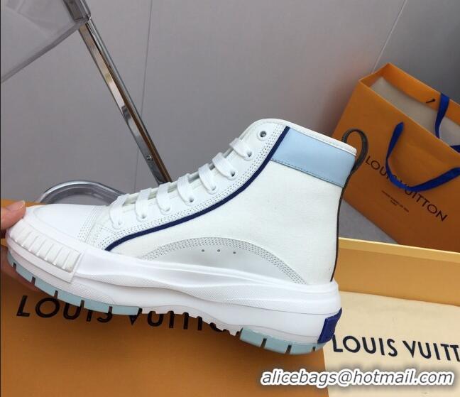 Best Grade Louis Vuitton Lv Squad High-top Sneakers in Printed Canvas Blue 022891