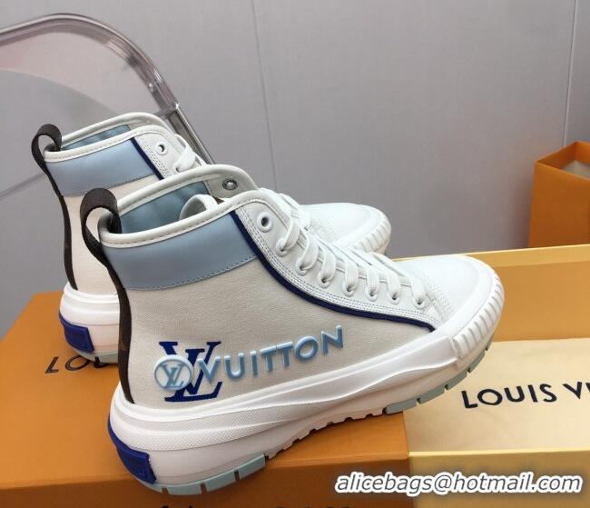 Best Grade Louis Vuitton Lv Squad High-top Sneakers in Printed Canvas Blue 022891