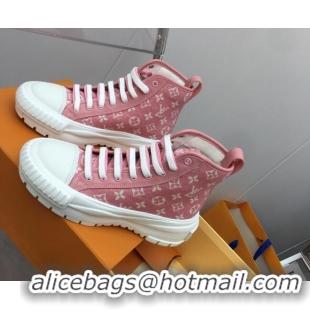 Grade Quality Louis Vuitton Lv Squad High-top Sneakers in Pink Monogram Denim 022893