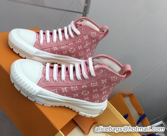 Grade Quality Louis Vuitton Lv Squad High-top Sneakers in Pink Monogram Denim 022893