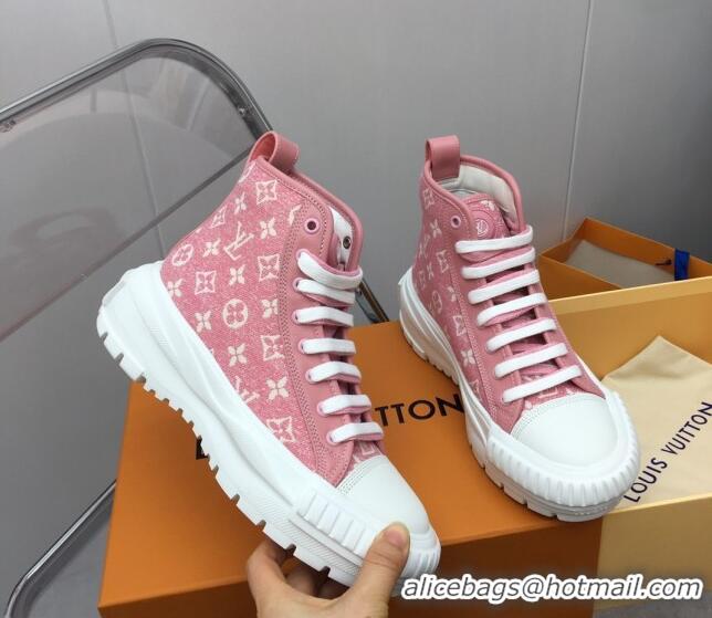 Grade Quality Louis Vuitton Lv Squad High-top Sneakers in Pink Monogram Denim 022893