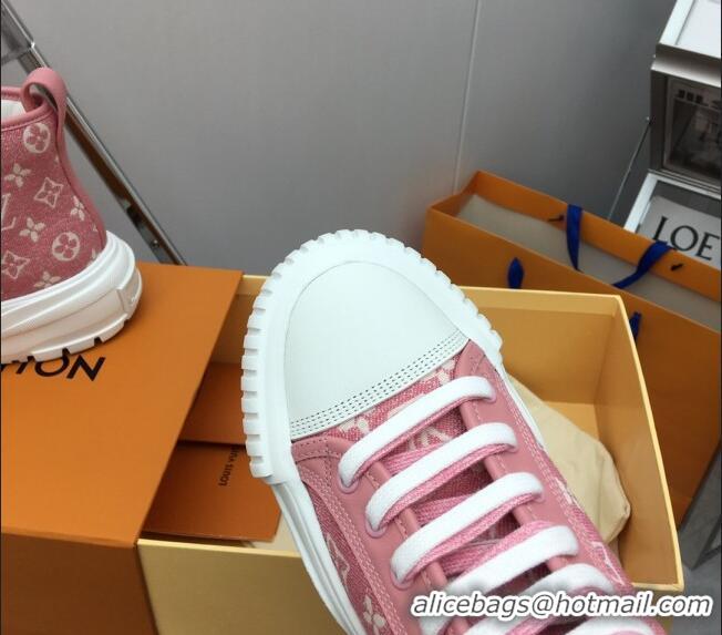 Grade Quality Louis Vuitton Lv Squad High-top Sneakers in Pink Monogram Denim 022893