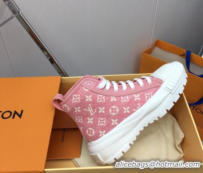 Grade Quality Louis Vuitton Lv Squad High-top Sneakers in Pink Monogram Denim 022893