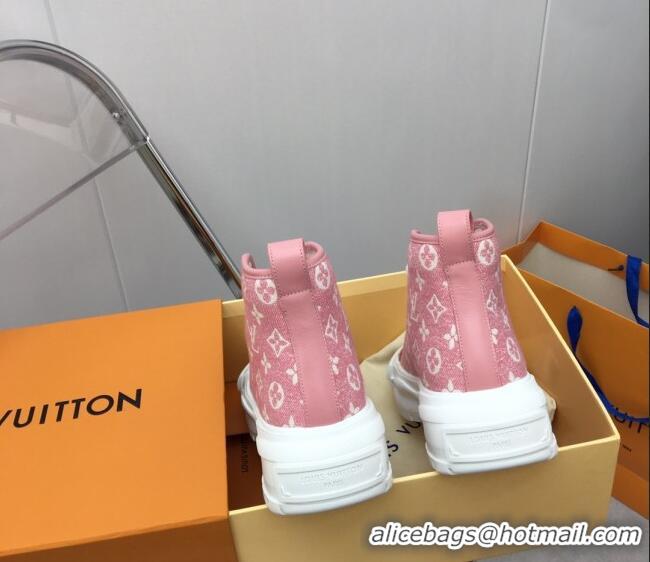 Grade Quality Louis Vuitton Lv Squad High-top Sneakers in Pink Monogram Denim 022893