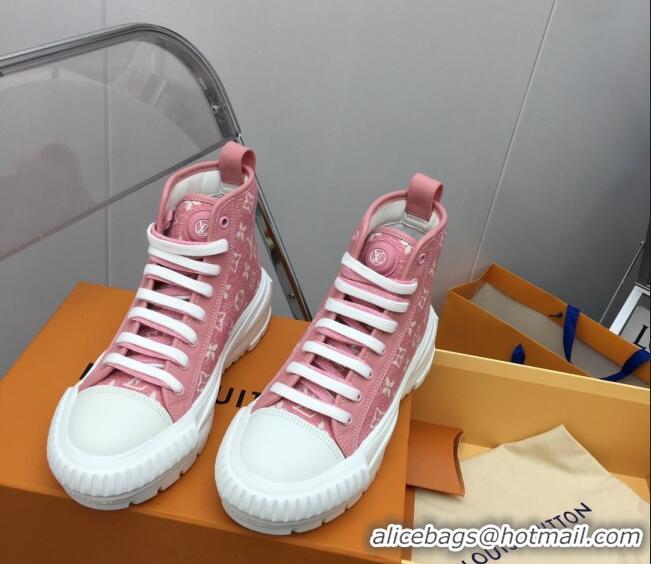 Grade Quality Louis Vuitton Lv Squad High-top Sneakers in Pink Monogram Denim 022893