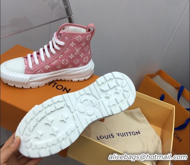 Grade Quality Louis Vuitton Lv Squad High-top Sneakers in Pink Monogram Denim 022893