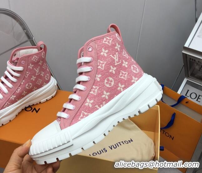 Grade Quality Louis Vuitton Lv Squad High-top Sneakers in Pink Monogram Denim 022893