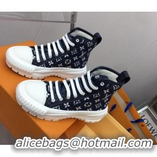 Stylish Louis Vuitton Lv Squad High-top Sneakers in Navy Blue Monogram Denim 022894