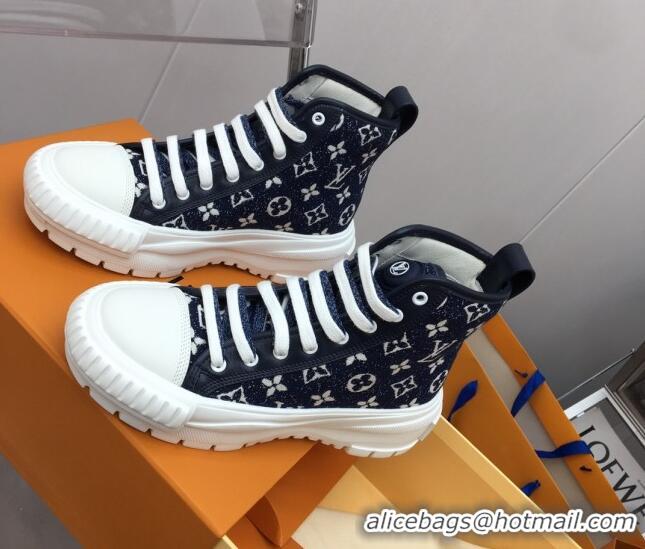 Stylish Louis Vuitton Lv Squad High-top Sneakers in Navy Blue Monogram Denim 022894