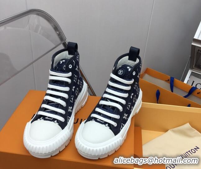 Stylish Louis Vuitton Lv Squad High-top Sneakers in Navy Blue Monogram Denim 022894