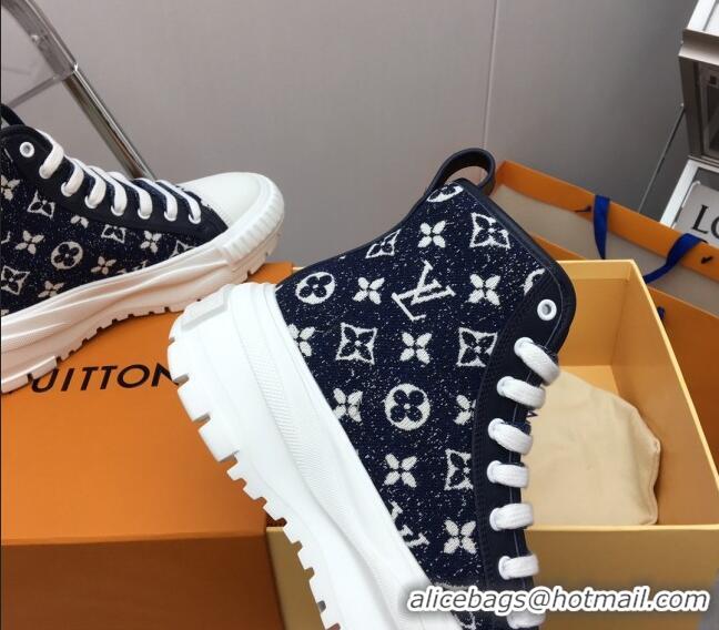 Stylish Louis Vuitton Lv Squad High-top Sneakers in Navy Blue Monogram Denim 022894