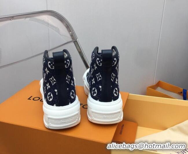 Stylish Louis Vuitton Lv Squad High-top Sneakers in Navy Blue Monogram Denim 022894