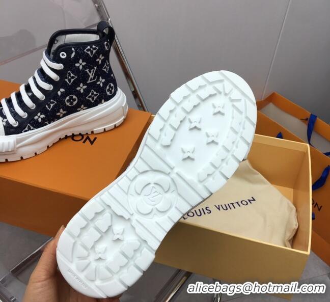 Stylish Louis Vuitton Lv Squad High-top Sneakers in Navy Blue Monogram Denim 022894