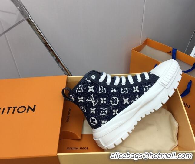 Stylish Louis Vuitton Lv Squad High-top Sneakers in Navy Blue Monogram Denim 022894