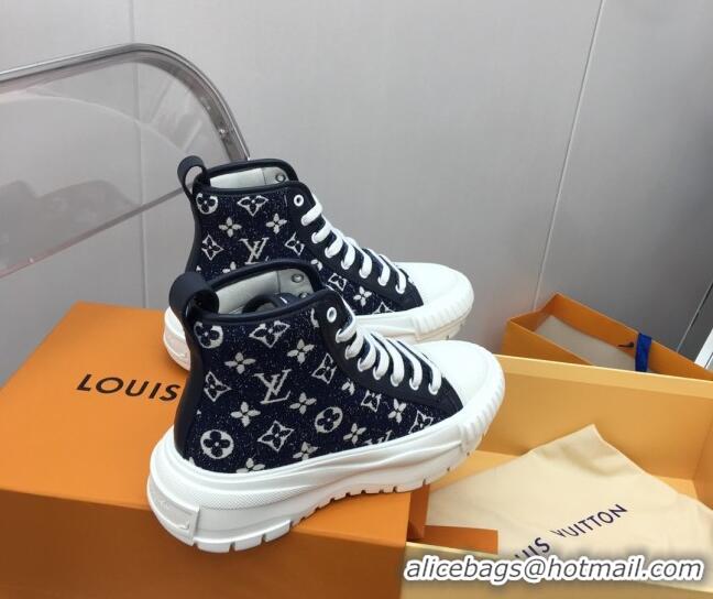 Stylish Louis Vuitton Lv Squad High-top Sneakers in Navy Blue Monogram Denim 022894