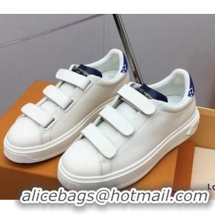 Top Grade Louis Vuitton Time Out Sneaker in Calf Leather with Velcro Straps White/Blue 022898