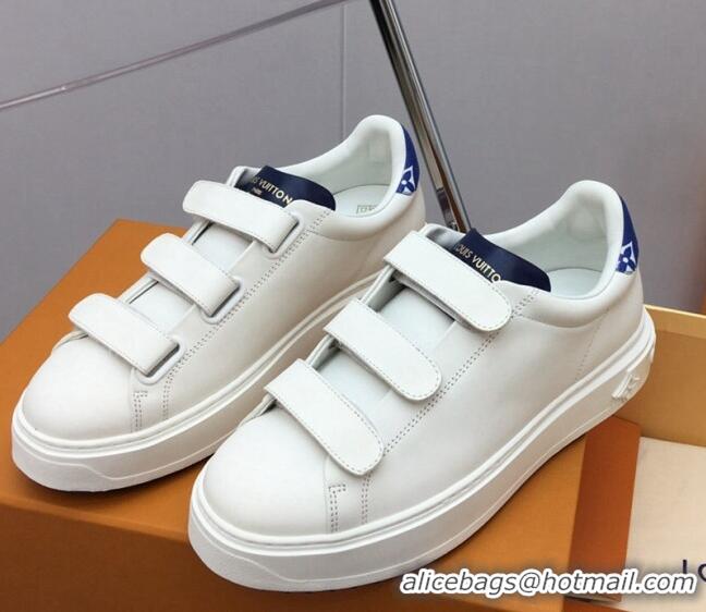 Top Grade Louis Vuitton Time Out Sneaker in Calf Leather with Velcro Straps White/Blue 022898