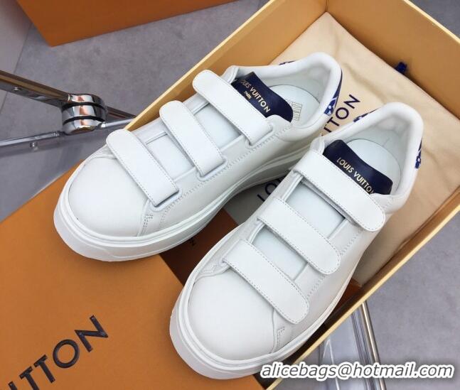 Top Grade Louis Vuitton Time Out Sneaker in Calf Leather with Velcro Straps White/Blue 022898