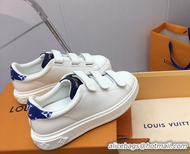 Top Grade Louis Vuitton Time Out Sneaker in Calf Leather with Velcro Straps White/Blue 022898