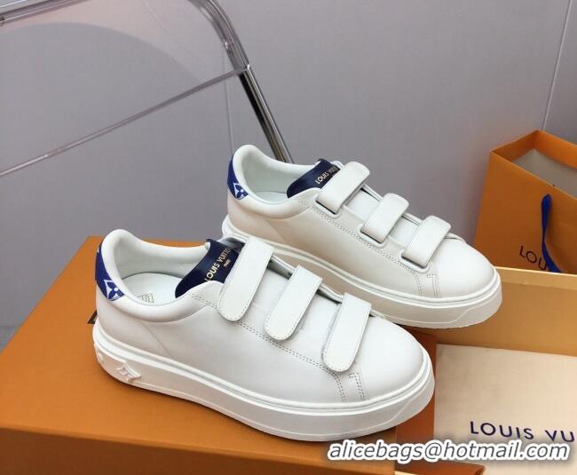 Top Grade Louis Vuitton Time Out Sneaker in Calf Leather with Velcro Straps White/Blue 022898