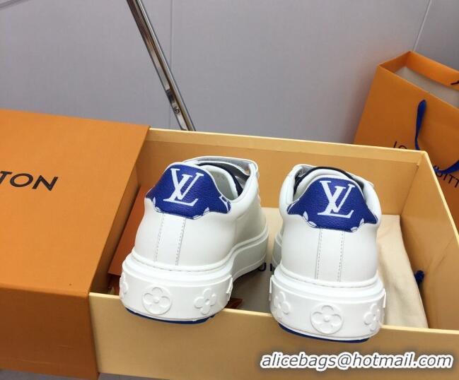 Top Grade Louis Vuitton Time Out Sneaker in Calf Leather with Velcro Straps White/Blue 022898