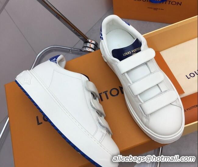 Top Grade Louis Vuitton Time Out Sneaker in Calf Leather with Velcro Straps White/Blue 022898